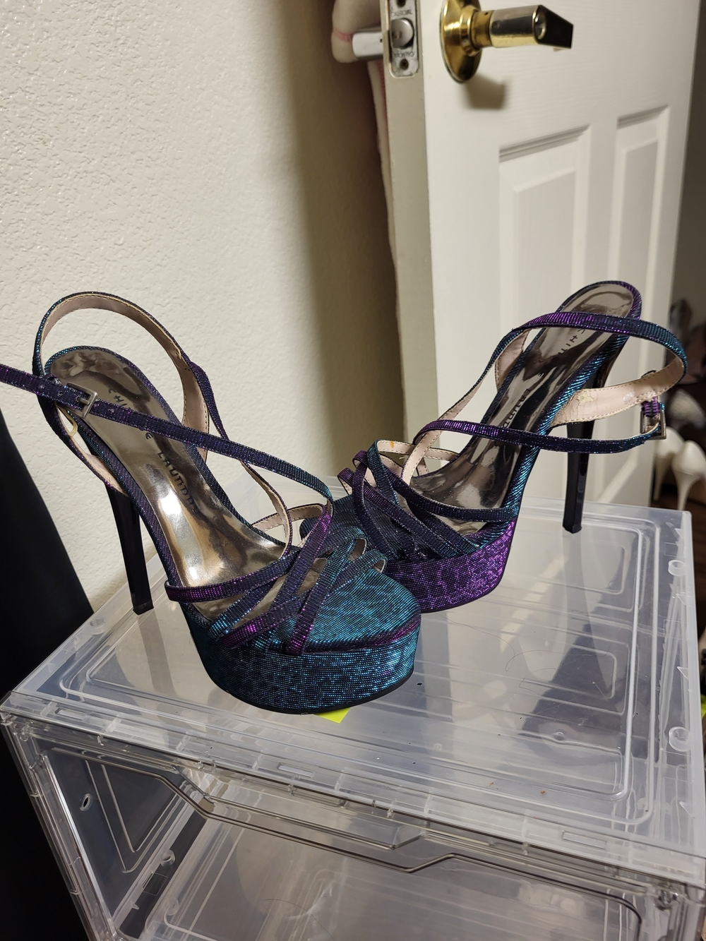 Purple & Teal Strappy Platform High Heels